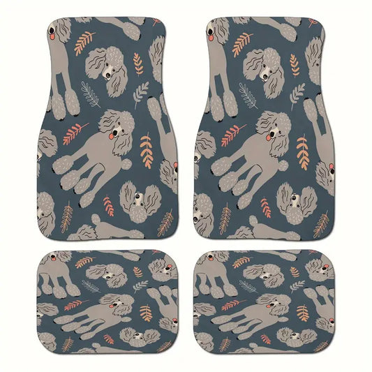 Dog Car Floor Mats Cute Gray Poodle Dog With Leaf Pattern Car Mats