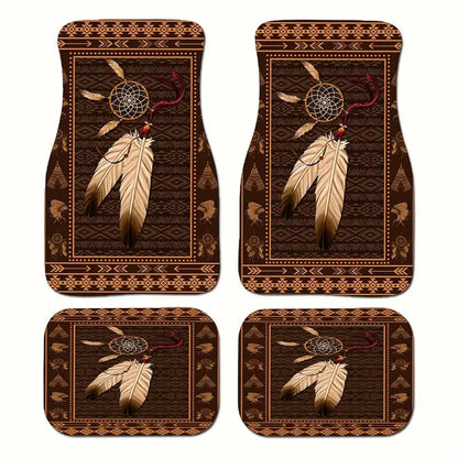 Native American Car Mats Dreamcatchers With Feathers Graphic Car Floor Mats Brown