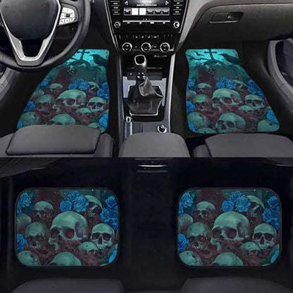 Halloween Car Mats Halloween Skull And Raven Graphic Car Floor Mats Blue