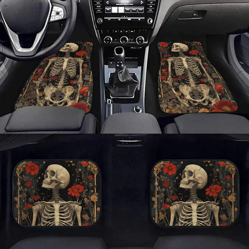 Halloween Car Mats Halloween Floral And Skull Graphic Car Floor Mats Black Red