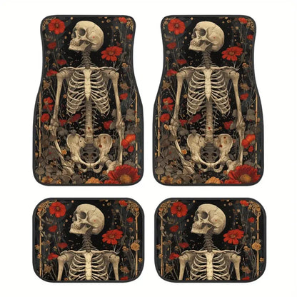 Halloween Car Mats Halloween Floral And Skull Graphic Car Floor Mats Black Red