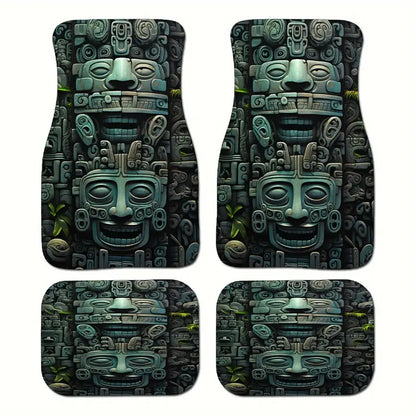 Native American Car Mats Stone Totem Native American Graphic Car Floor Mats Green