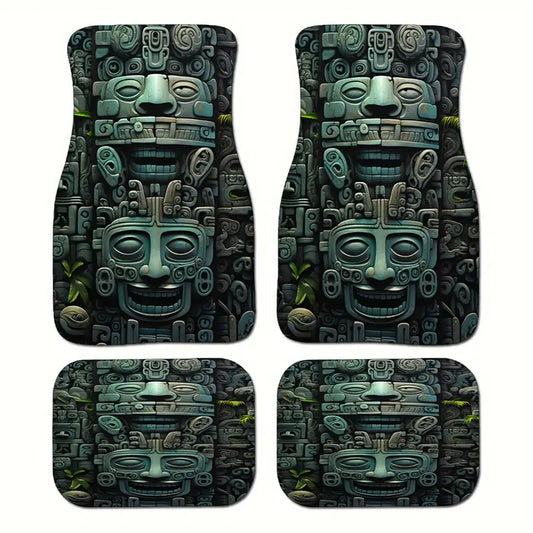 Native American Car Mats Stone Totem Native American Graphic Car Floor Mats Green