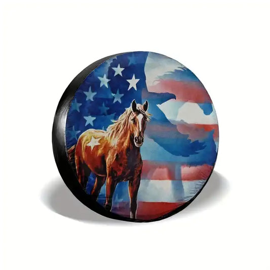 Horse Spare Tire Cover Horse Bald Eagle American Flag Tire Covers Blue Brown