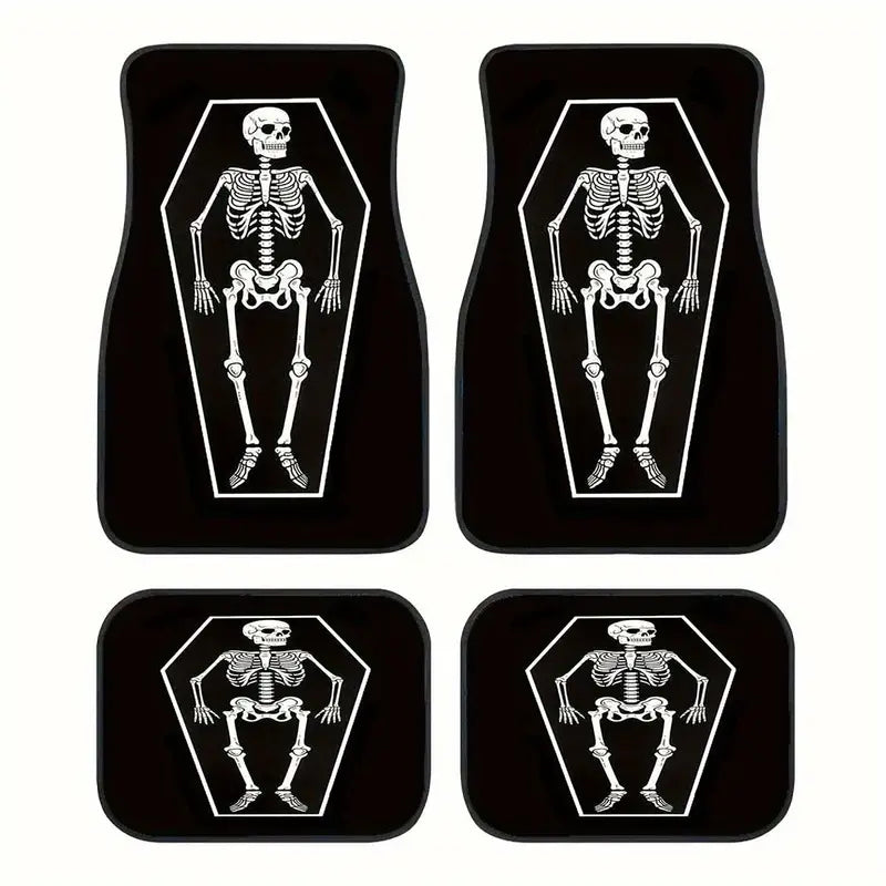 Halloween Car Mats Spooky Halloween Skeleton Inside Coffin Car Floor Mats Black White