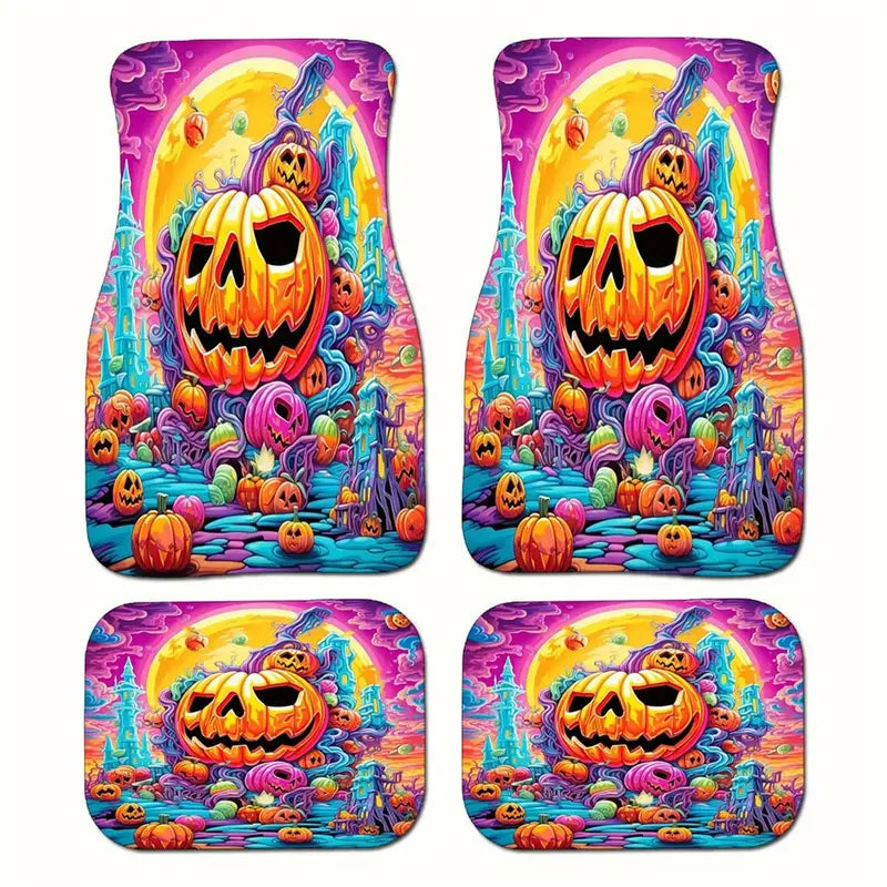 Halloween Car Mats Halloween Pumpkin And Moonlight Car Floor Mats Colorful