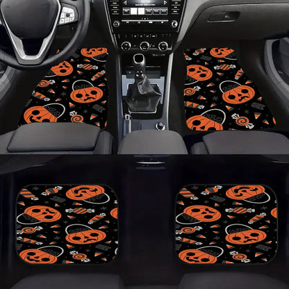 Halloween Car Mats Halloween Candies Pumpkin Bucket Pattern Car Floor Mats Black Orange