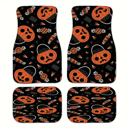 Halloween Car Mats Halloween Candies Pumpkin Bucket Pattern Car Floor Mats Black Orange