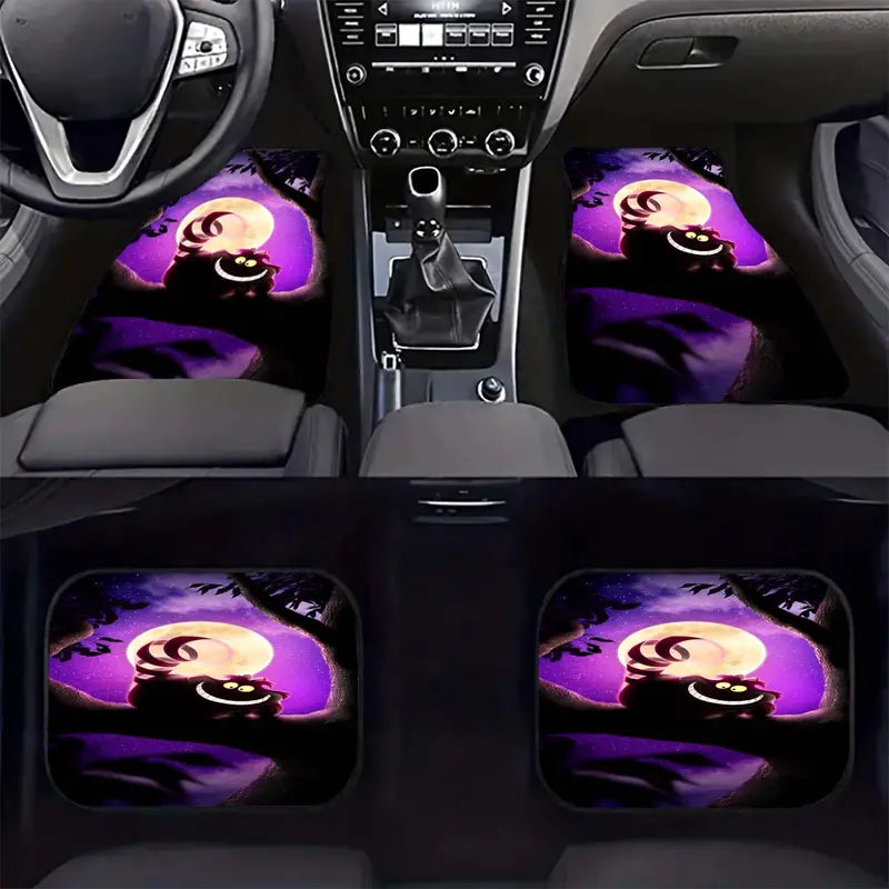 Alice In Wonderland Car Mats Cheshire Cat Under The Moon Car Floor Mats Black Purple