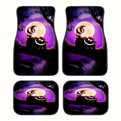 Alice In Wonderland Car Mats Cheshire Cat Under The Moon Car Floor Mats Black Purple