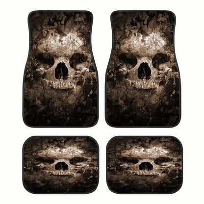 Halloween Car Mats Halloween Spooky Skull Graphic Car Floor Mats Brown