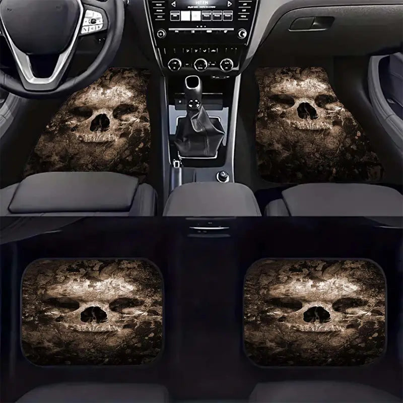 Halloween Car Mats Halloween Spooky Skull Graphic Car Floor Mats Brown