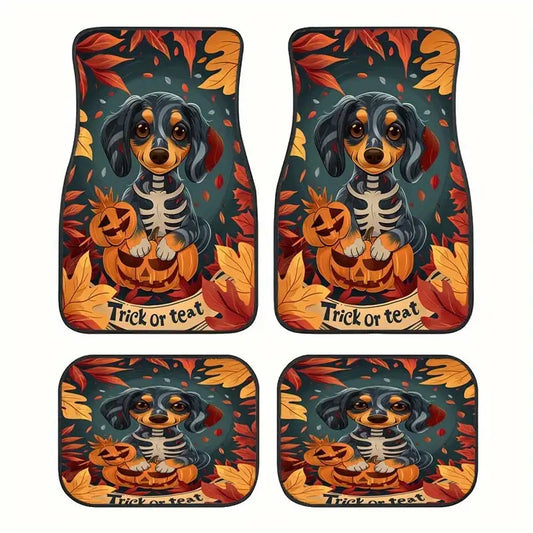 Halloween Car Mats Halloween Cute Dachshund Trick Or Treat Car Floor Mats Black Orange