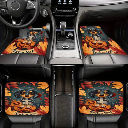 Halloween Car Mats Halloween Cute Dachshund Trick Or Treat Car Floor Mats Black Orange