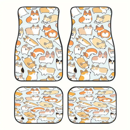 Dog Car Floor Mats Cute Cartoon Corgi Dog Pattern Orange White Car Mats