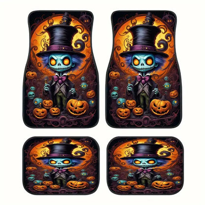 Halloween Car Mats Halloween Yellow-Eyed Ghost And Pumpkin Pattern Car Floor Mats Black Orange