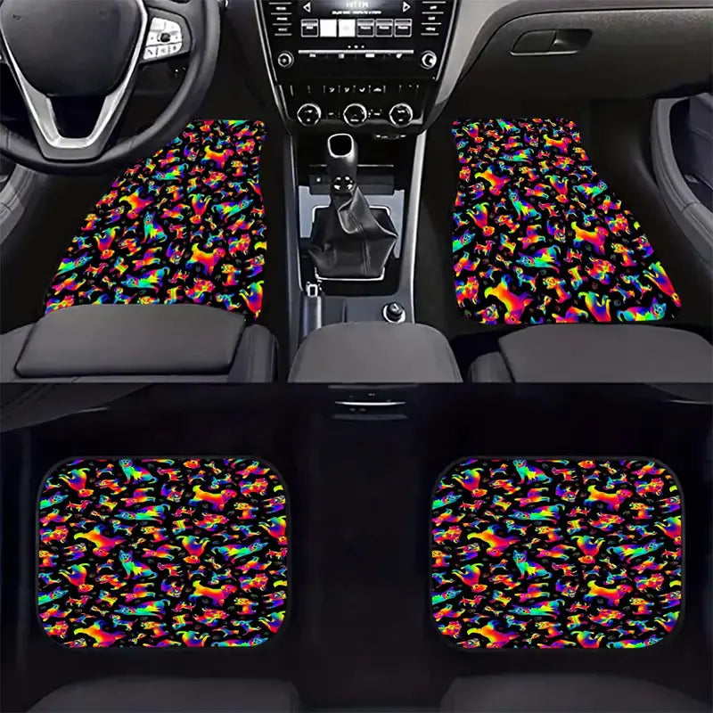 Dog Car Floor Mats Cute Vibrant Cartoon Dogs All Types Pattern Car Mats