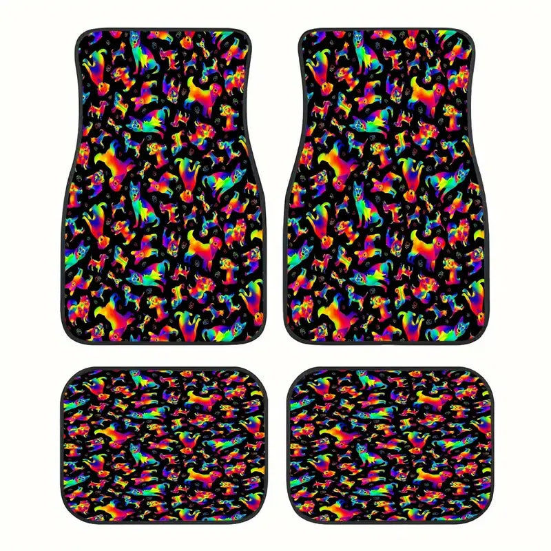 Dog Car Floor Mats Cute Vibrant Cartoon Dogs All Types Pattern Car Mats