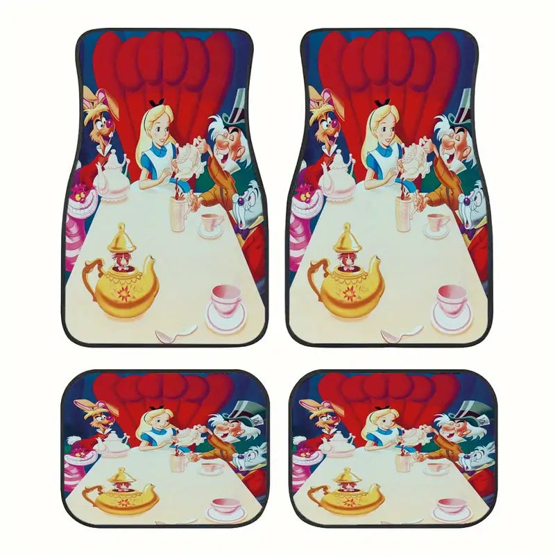 Alice In Wonderland Car Mats Alice Tea Party With Mr Rabbit Mad Hatter Car Floor Mats Colorful