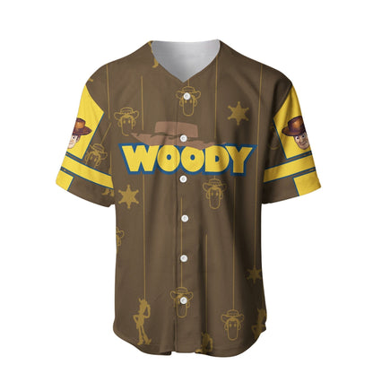 Disney Jersey Disney Toy Story Woody Character Graphic Brown Yellow Patterns Jersey Shirt Disney Baseball Jersey Toy Story Baseball Jersey