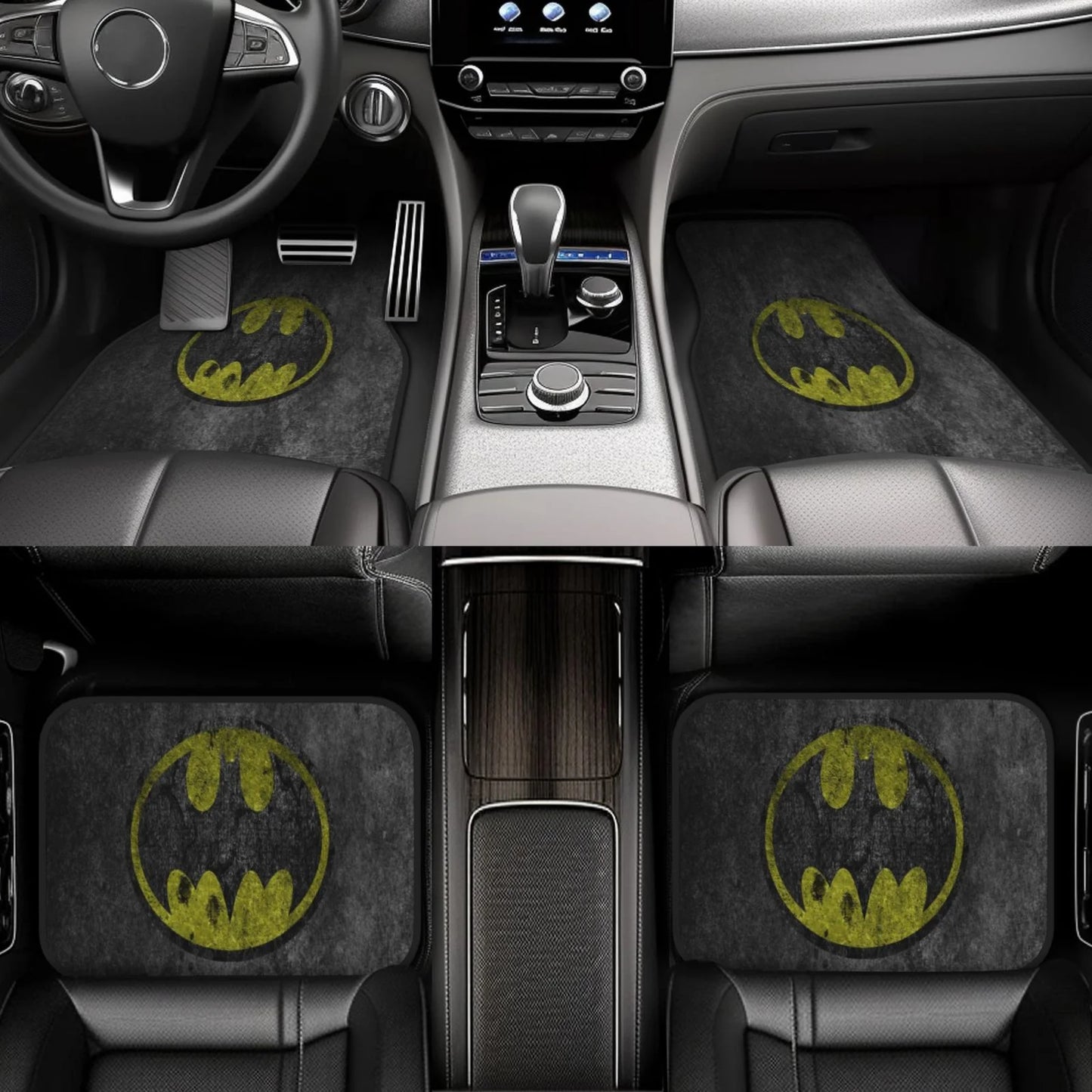 Batman Car Mats DC Old Dirty Batman Symbol Pattern Car Floor Mats Black Yellow