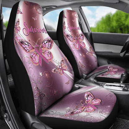 Breast Cancer Car Seat Covers Survivor Butterfly Metal Pattern Seat Covers Pink