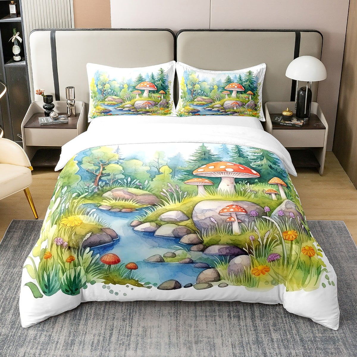 Mushroom Bedding Set Mushroom By The River Duvet Covers Colorful Unique Gift