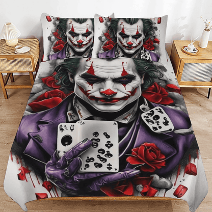 Joker Bedding Set Joker With Cards And Rose Graphic Duvet Covers White Purple Unique Gift