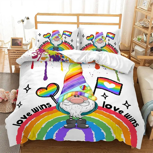 LGBT Bedding Set LGBT Love Wins Gnome Graphic Duvet Covers Colorful Unique Gift