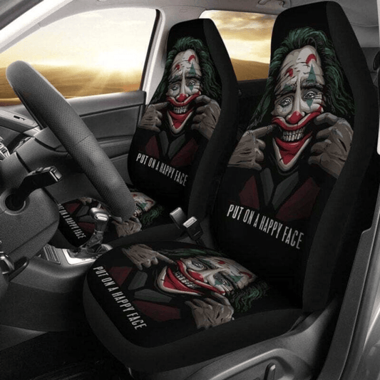 Joker Car Seat Covers DC Joker Put On A Happy Face Seat Covers Black