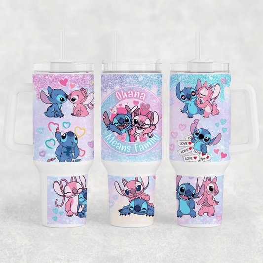 Stitch 40 Oz Tumbler Stitch Angel Ohana Means Family Tumbler 40 Oz Pink Blue