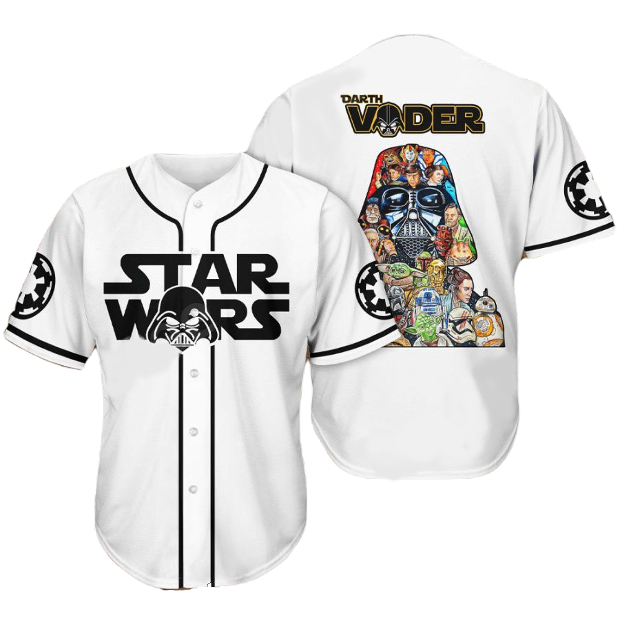 SW Baseball Jersey Darth Vader Characters Art SW Jersey Shirt White Unisex Adult New Release