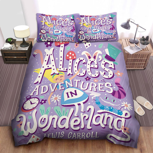 Alice In Wonderland Bedding Set Adventure In Wonderland Items Pattern Duvet Covers Purple Unique Gift