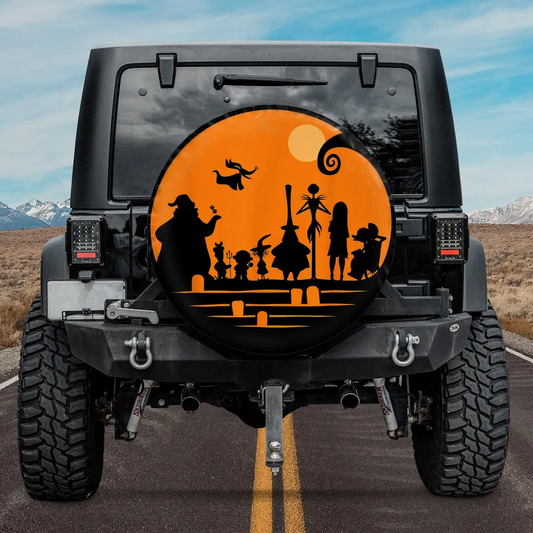 TNBC Spare Tire Cover Nightmare Before Christmas Characters Silhouette Tire Covers Orange Black