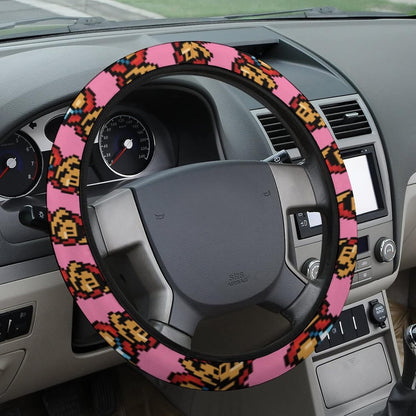 Mario Steering Wheel Cover Super Mario 8 Bit Pattern Driving Wheel Cover Pink