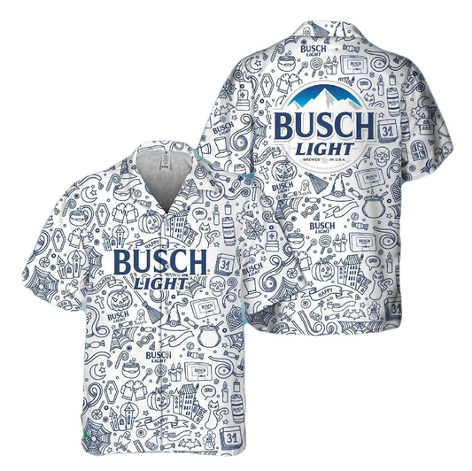 Busch Light Hawaii Shirt Happy Halloween Busch Light Pattern Hawaiian Shirt White Unisex