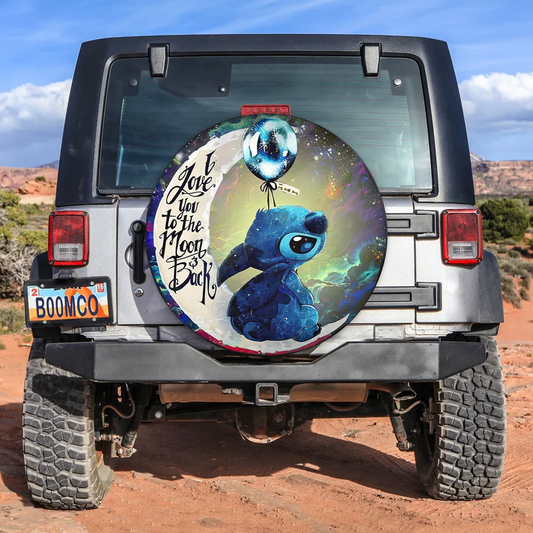 Stitch Spare Tire Cover DN Stitch Balloon I Love You To The Moon Tire Covers White Blue