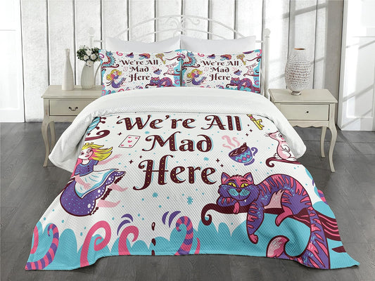 Alice In Wonderland Bedding Set We're All Mad Here Cheshire Cat Duvet Covers Colorful Unique Gift