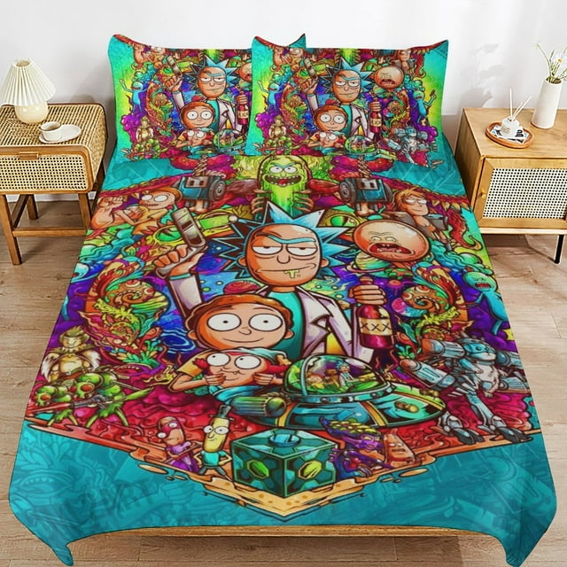 Rick And Morty Bedding Set Rick and Morty Items Doodle Art Duvet Covers Colorful Unique Gift