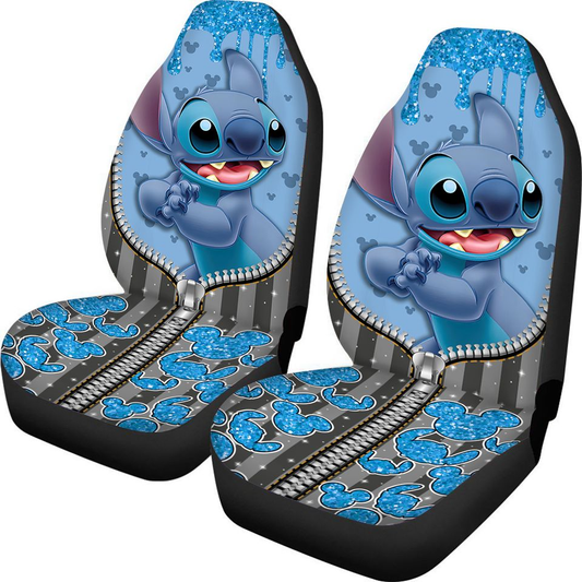 Stitch Car Seat Covers Stitch Zipper Heads Pattern Seat Covers Blue Gray