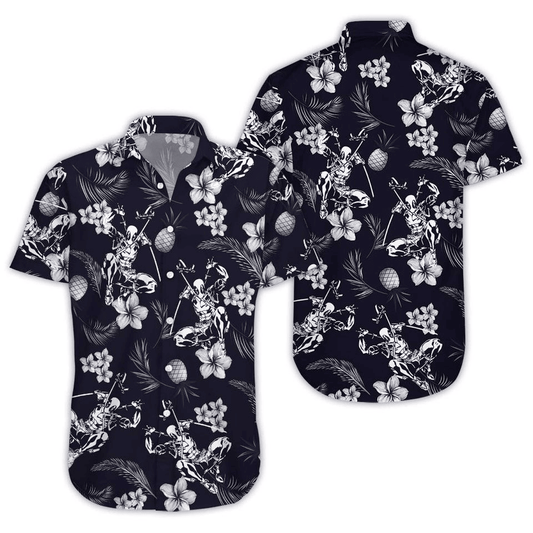 DP Hawaii Shirt MV DP Tropical Pineapples Flowers Pattern Hawaiian Shirt Black Unisex