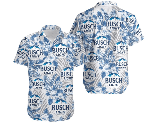 Busch Light Hawaii Shirt Busch Light Symbol Hibiscus Flower Hawaiian Shirt White Blue Unisex