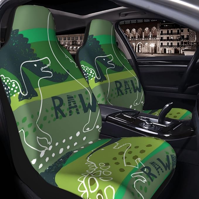 Dinosaur Car Seat Covers Drawing Dinosaur Raw Pattern Seat Covers Green