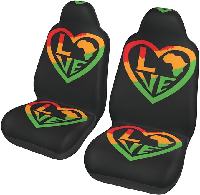 Juneteenth Car Seat Covers Love Heart Shape Africa Graphic Seat Covers Black