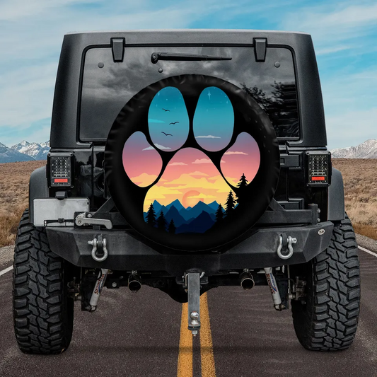 Dog Spare Tire Cover Dog Pawprint Mountain Scene Tire Covers Colorful