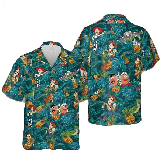 Toy Story Hawaii Shirt DN Toy Story Characters Pineapple Tropical Pattern Hawaiian Shirt Green Unisex