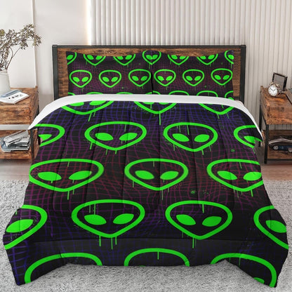 Alien Bedding Set Alien Space Retro Geometric Duvet Covers Black Green Unique Gift