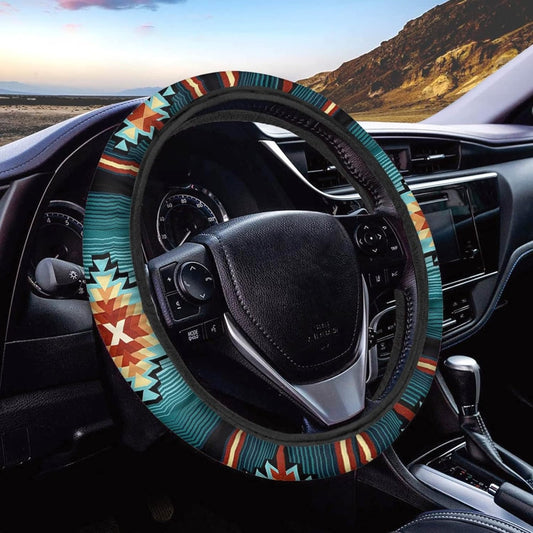 Native America Steering Wheel Cover Abstract Native American Geometry Driving Wheel Cover Blue Black