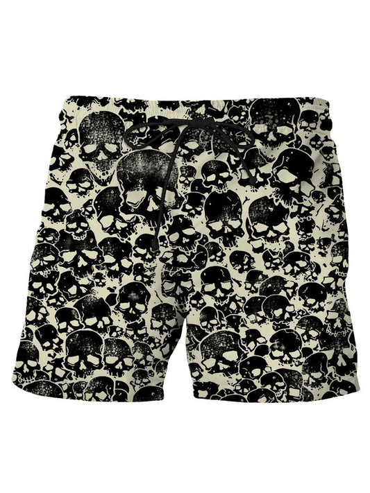 Skull Shorts Skull Doodle Art Pattern Beach Shorts Black