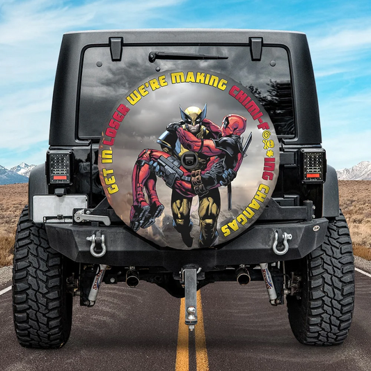 Deadpool Spare Tire Cover MV Get In Loser We're Making Chimichangas Tire Covers Red Yellow